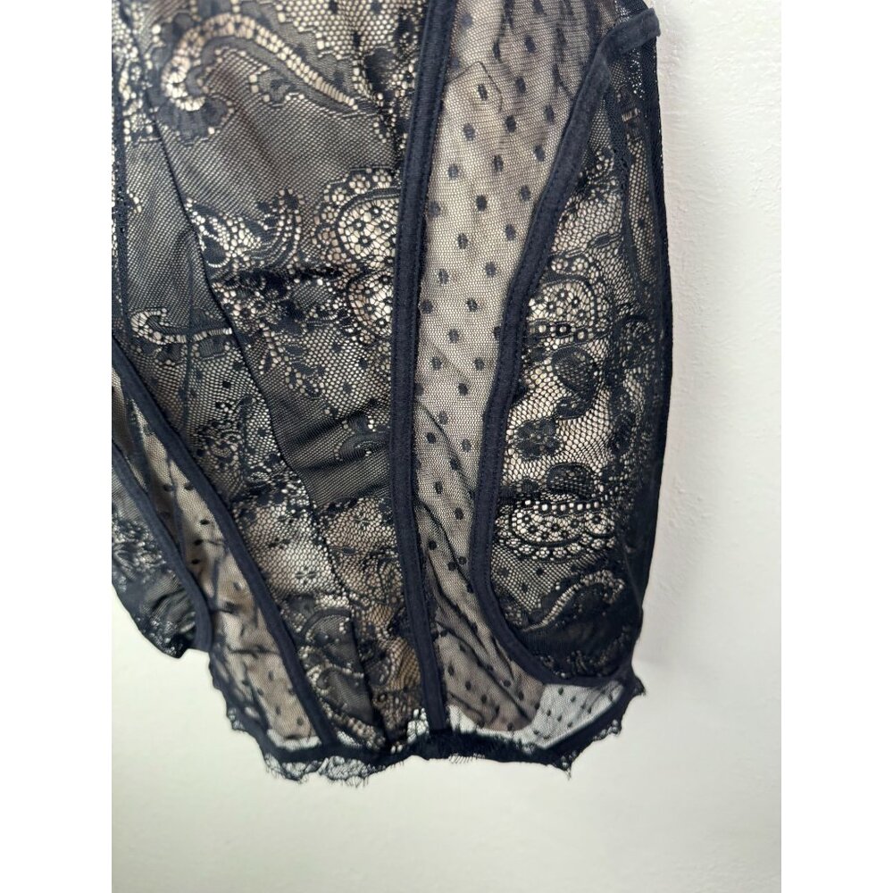 Bebe Black Lace Beige Mini Slip Dress Women size Small Coquette Sexy Fairy Grung - Picture 11 of 16